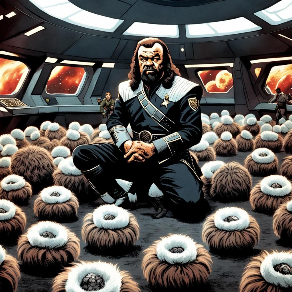 Klingon Overwhelmed by Tribbles