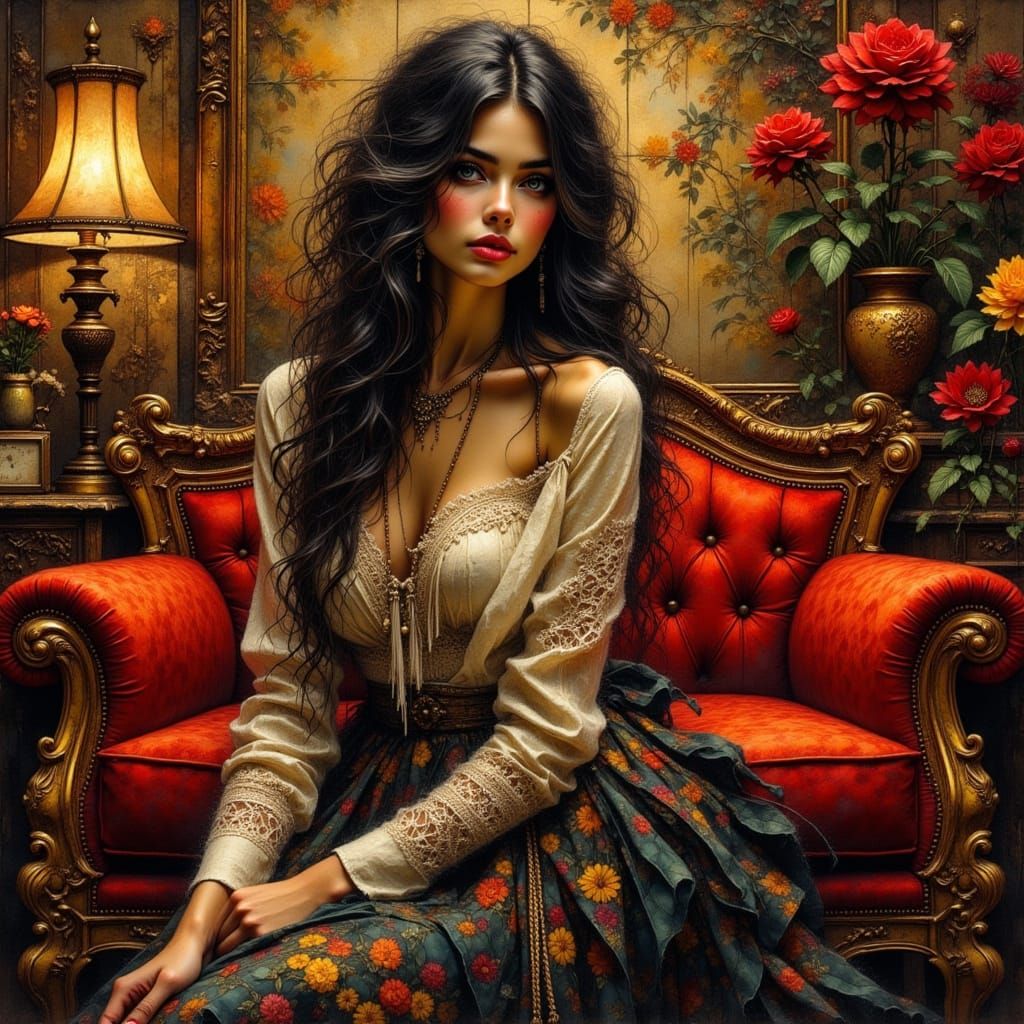 Elegant Woman in Art Nouveau Style