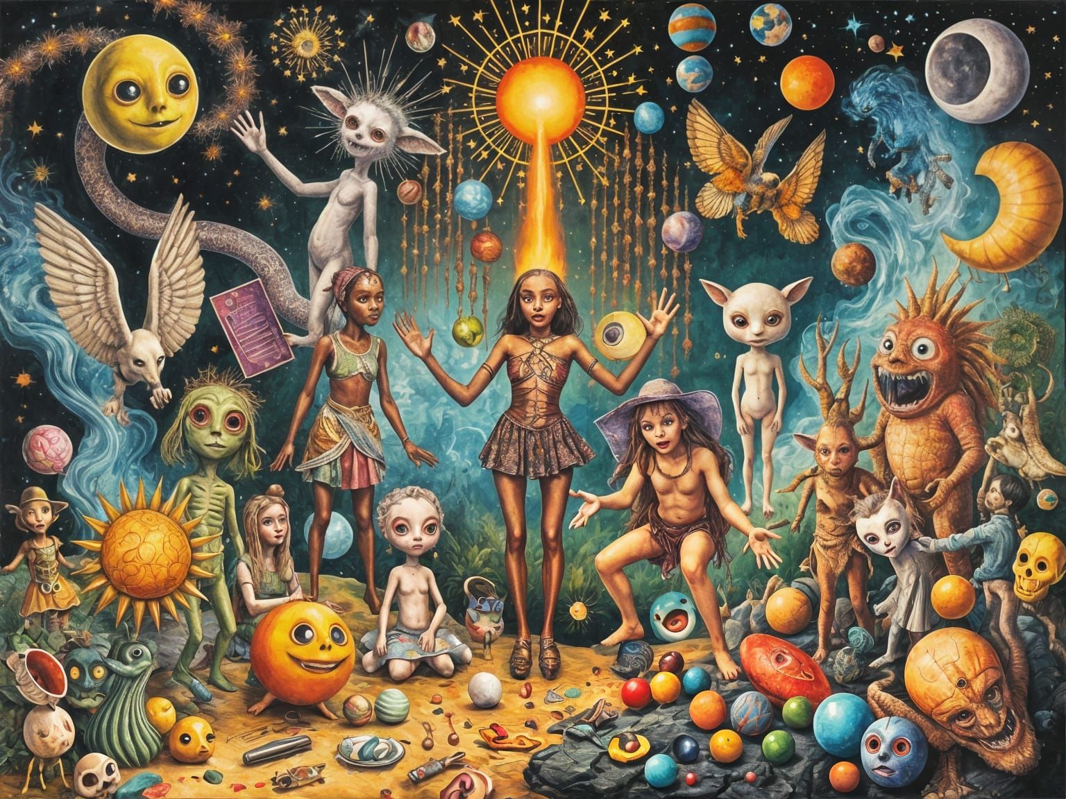 Vibrant Collage of Magic, Mystery, and Strange Beings