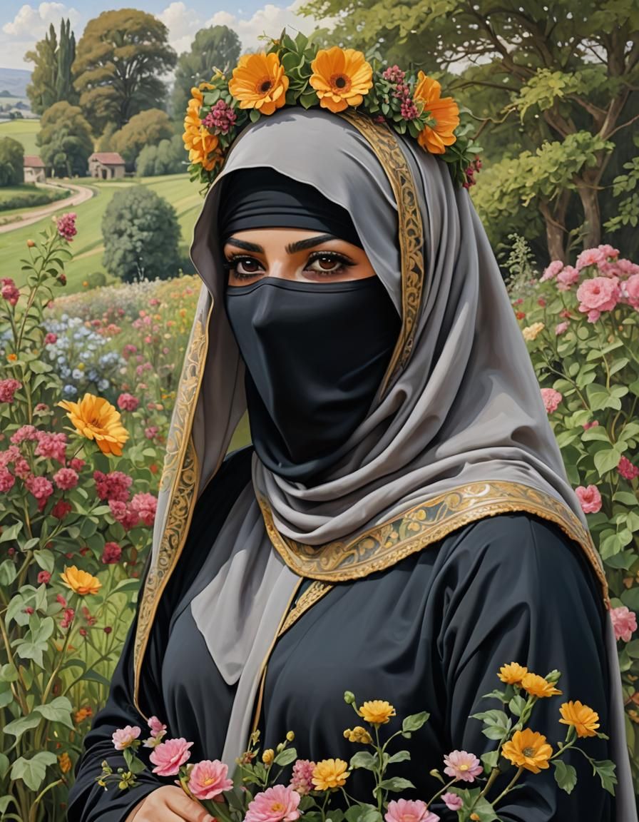 Niqabi Woman Portrait in English Landscape