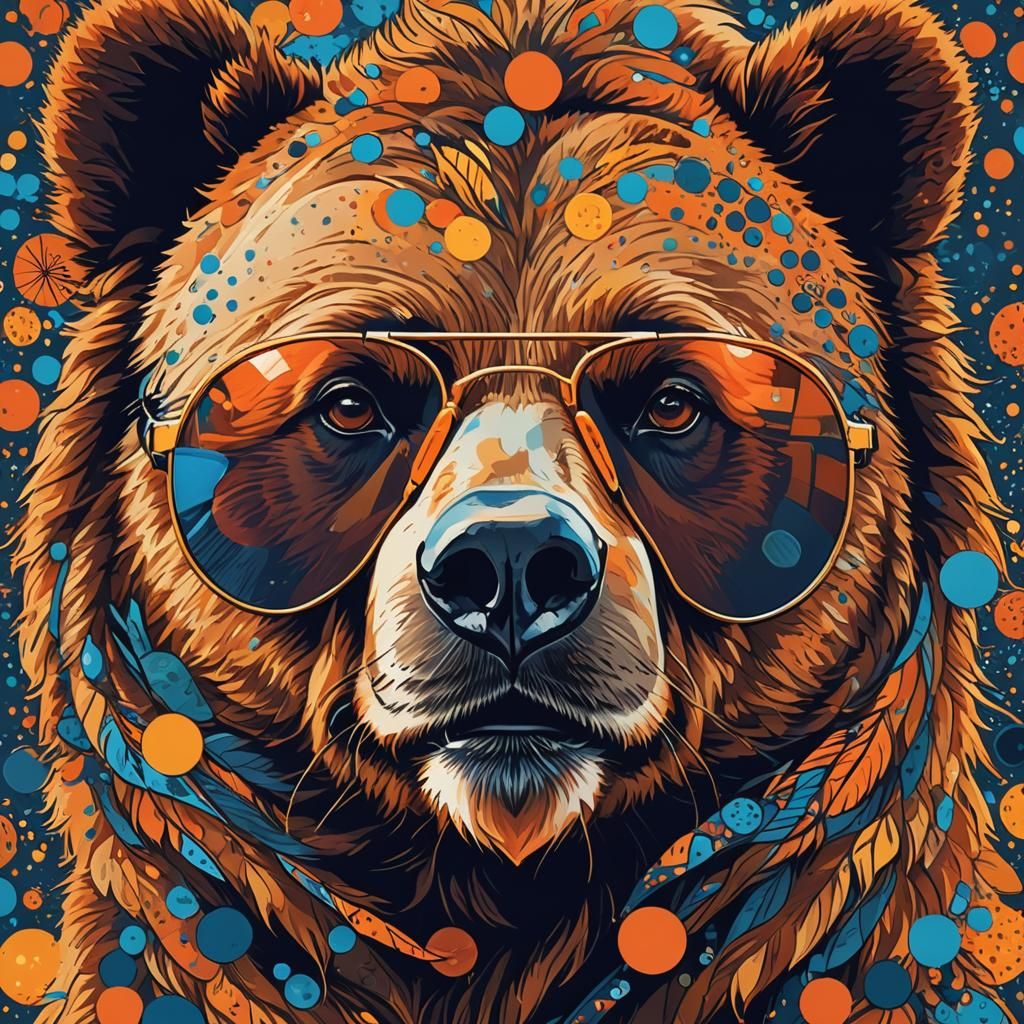 Pop Art Bear with Aviator Sunglasses