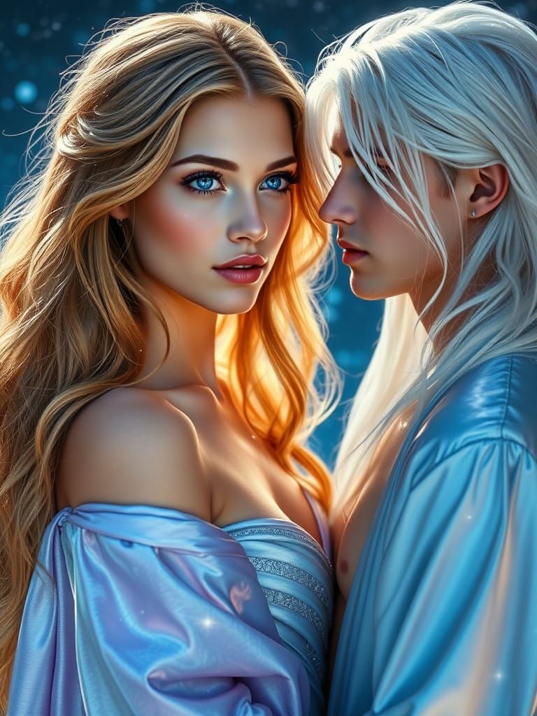 A resplendent Pleiadian woman with sapphire-blue eyes and ca...