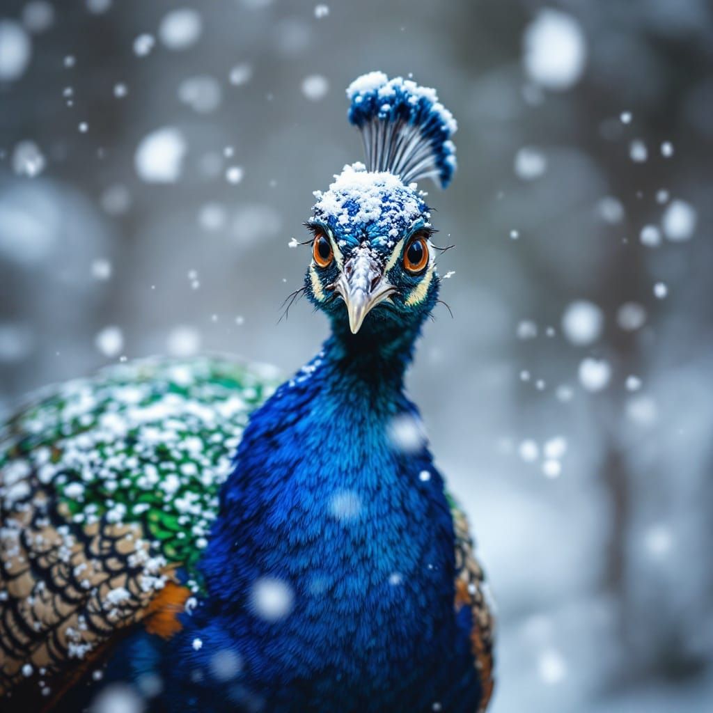 Regal Peacock in Snowy Landscape
