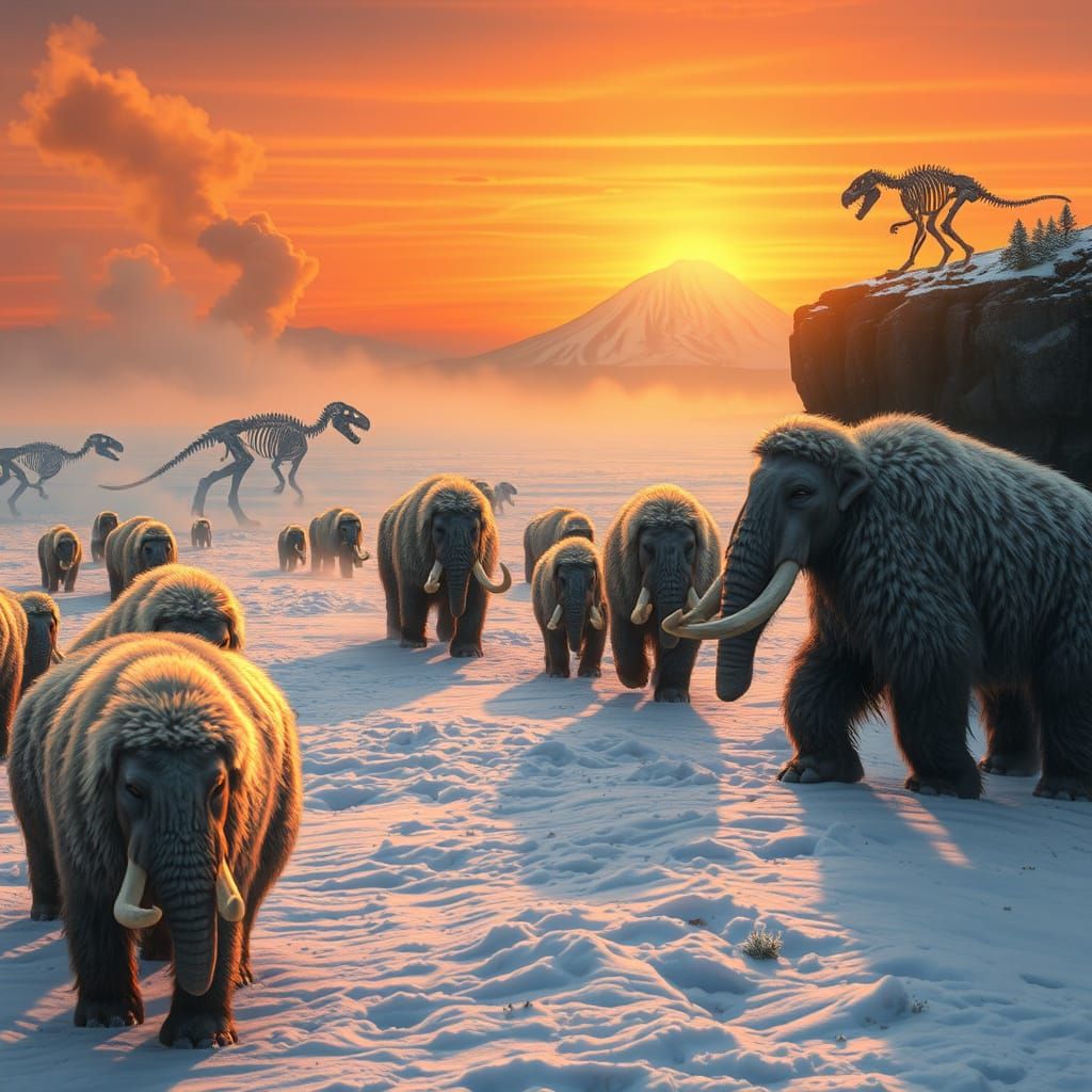 Woolly Mammoths on Tundra, Hyperrealistic Photography