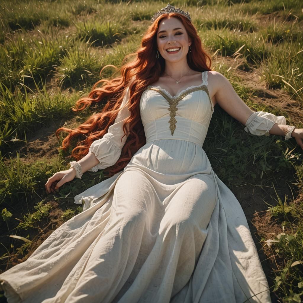 Red Haired Medieval Woman Laying in the Grass