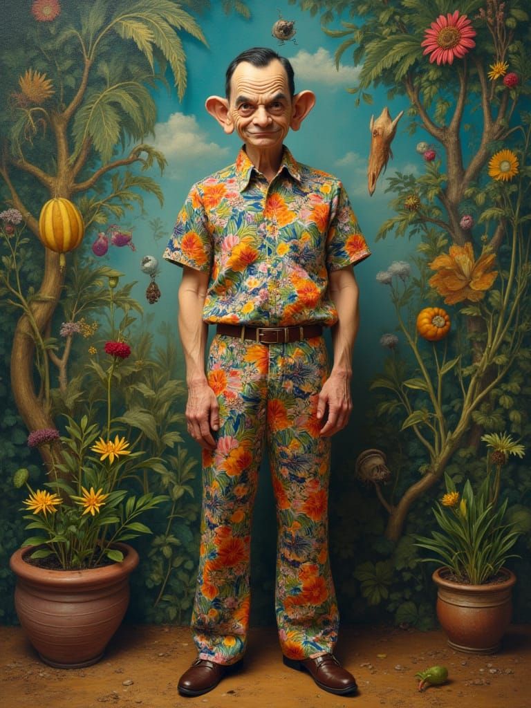 Mr. Bean in Hawaiian Fashion: A Surreal Digital Painting