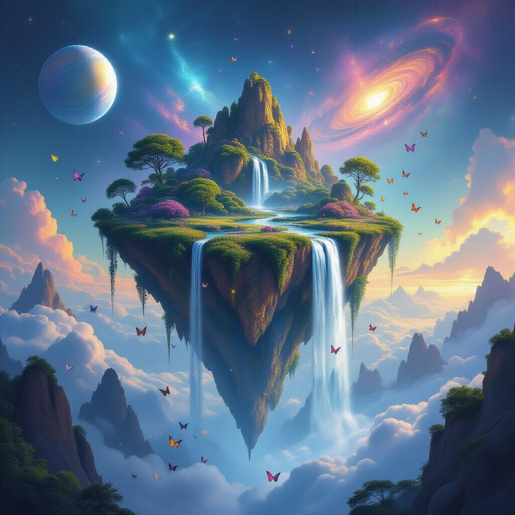 Floating Island Amidst Cosmic Wonders