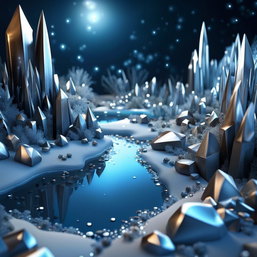 Icy Crystal Landscape in Realistic 3D