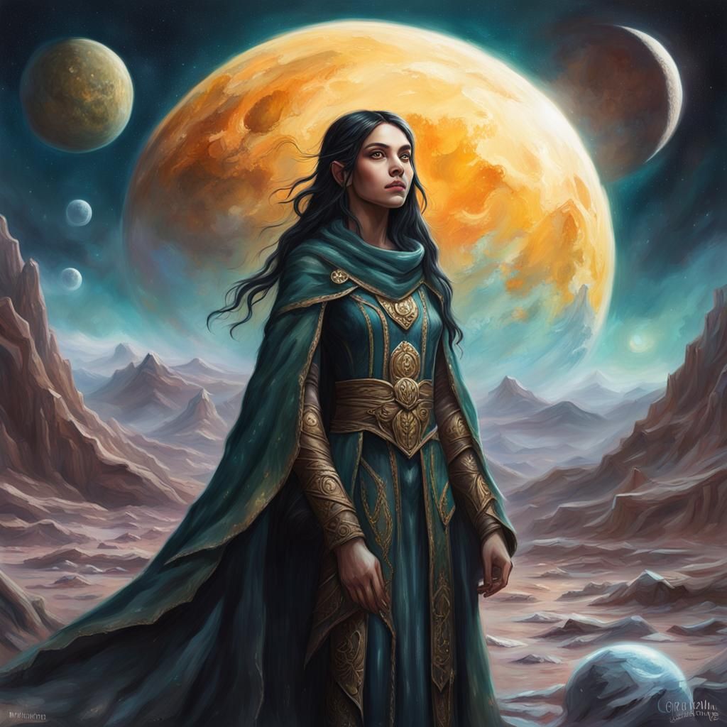 Elven Girl Portrait on Fantasy Planet, Oil Painting