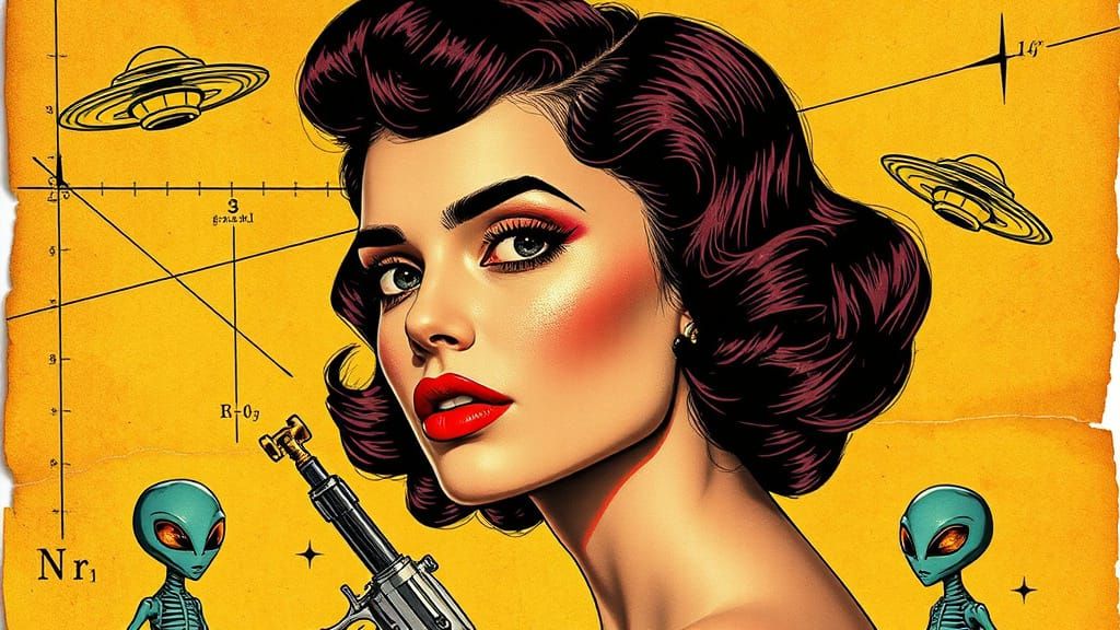 Exotic Woman Portrait in Line Drawing Collage Style