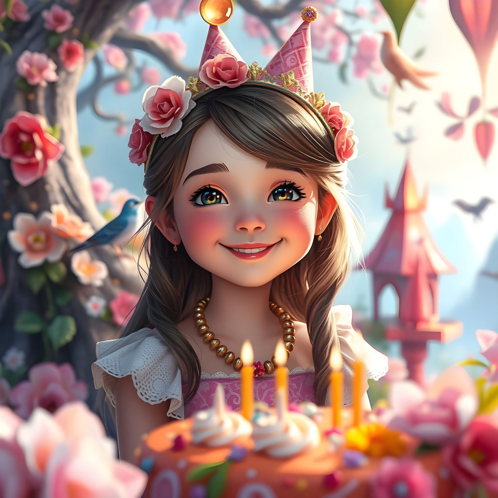 Dreamlike Birthday Celebration in Whimsical Fantasy Realm