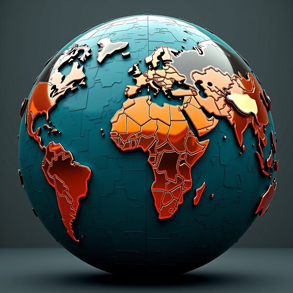 Earth as Metal Art in Burnt Orange and Blue