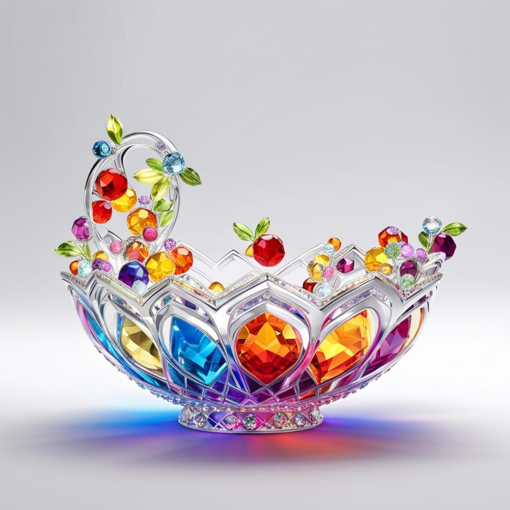 Colorful Crystal Fruit Bowl in Art Nouveau Style