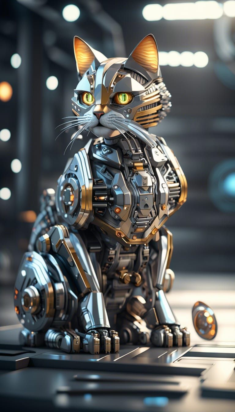 Futuristic Tabby Cat with Intricate Mech Details