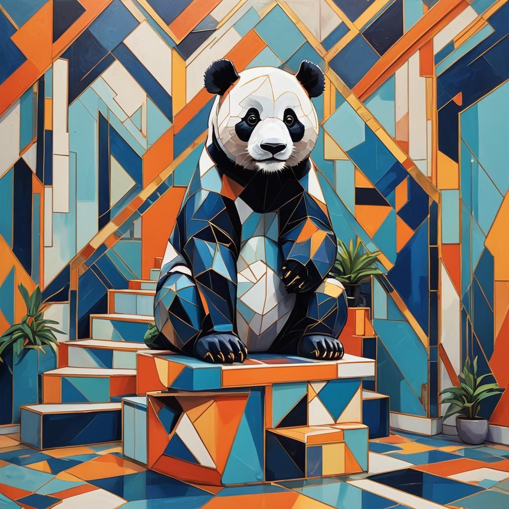 Tired Panda in Cubist Art Deco Style