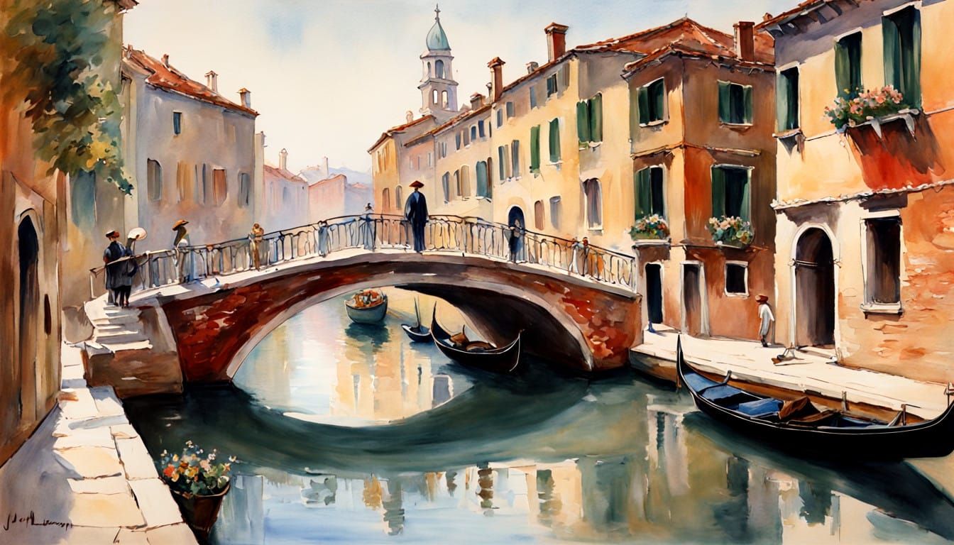 Ethereal Venice Canal Scene in Dreamy Watercolor Style