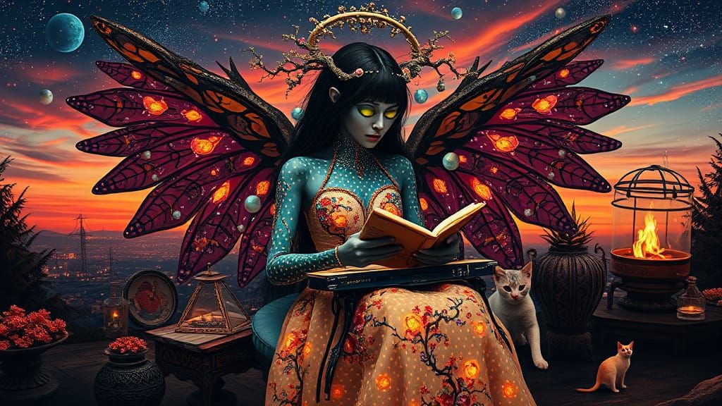 Surrealist Angel of Death in a Dazzling Landscape of Interco...