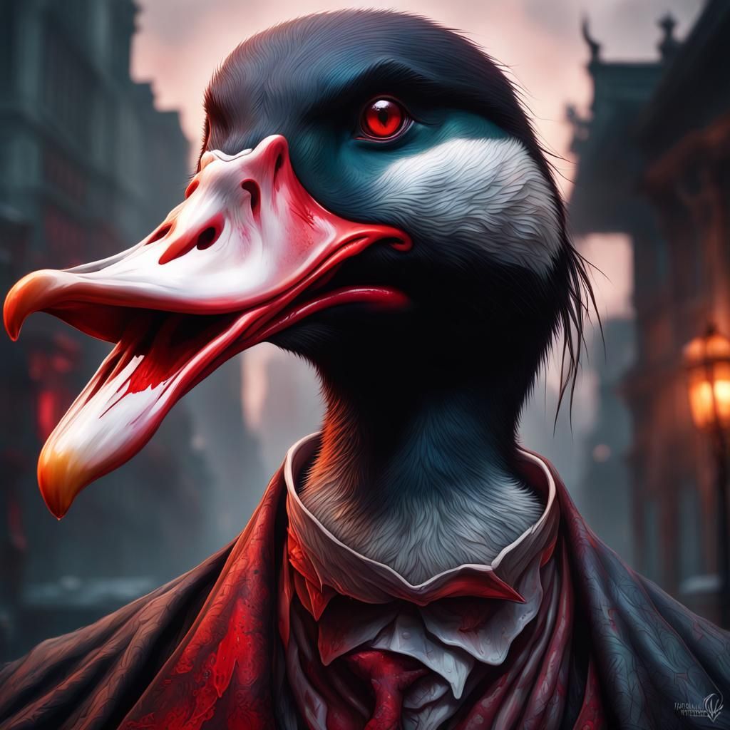 Menacing Vampire Duck Portrait in Hyperrealistic Style