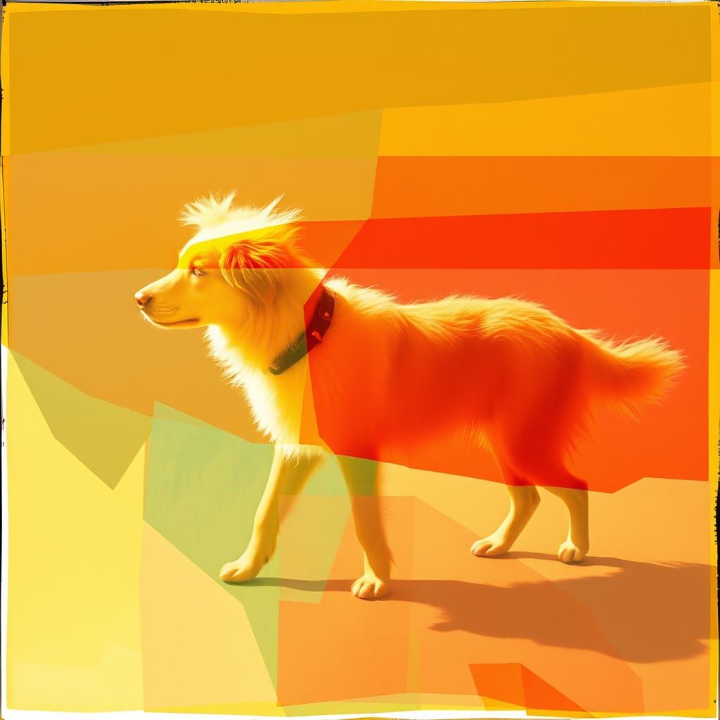 Dog in Sun with Layered Geometric Forms