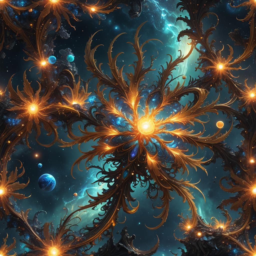 Astral Phoenix Reborn: Bioluminescent Fractal Art