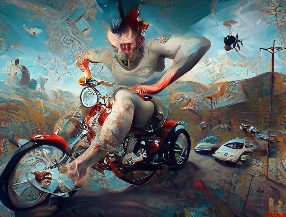 Motorcycle Escape: Surreal Comic Book Art