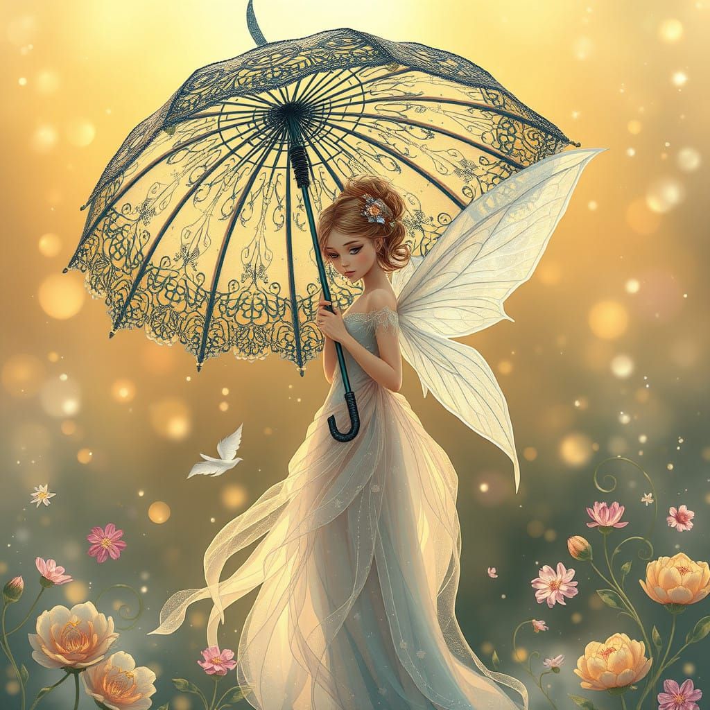 Fairy under her beautiful umbrella