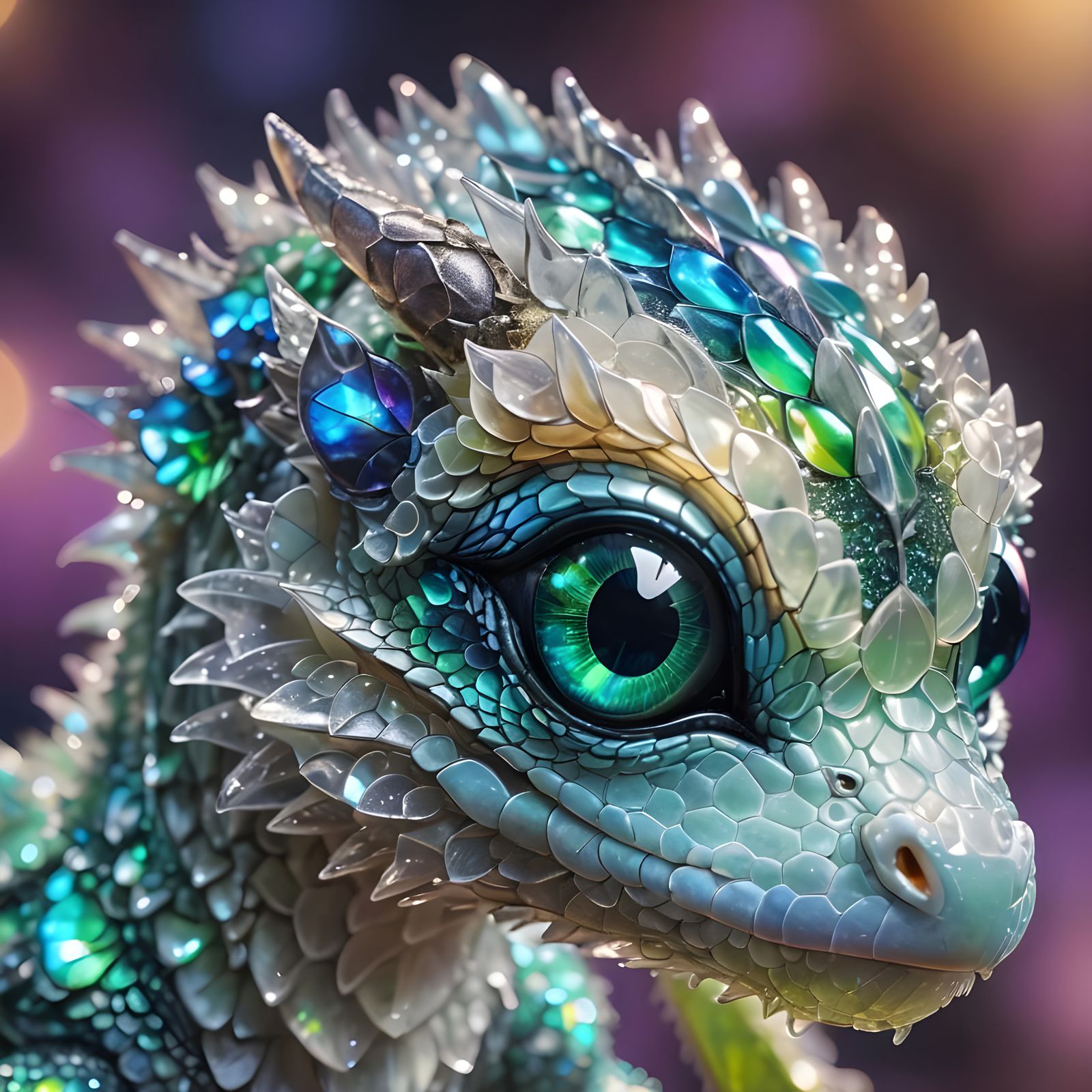 Bioluminescent Baby Crystal Dragon Portrait