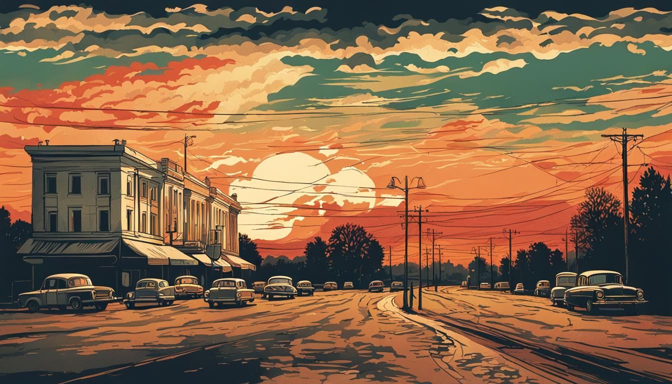 Transnistria Sunset Landscape in Vintage Style