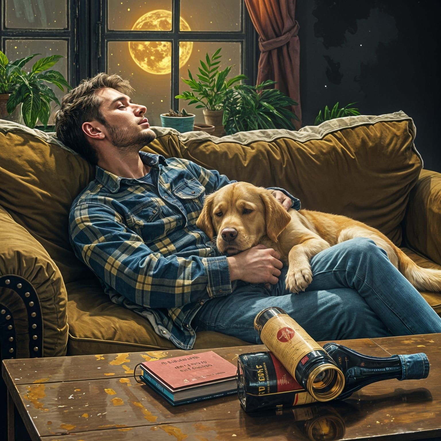 Heartwarming Impasto Painting of Man and Golden Retriever