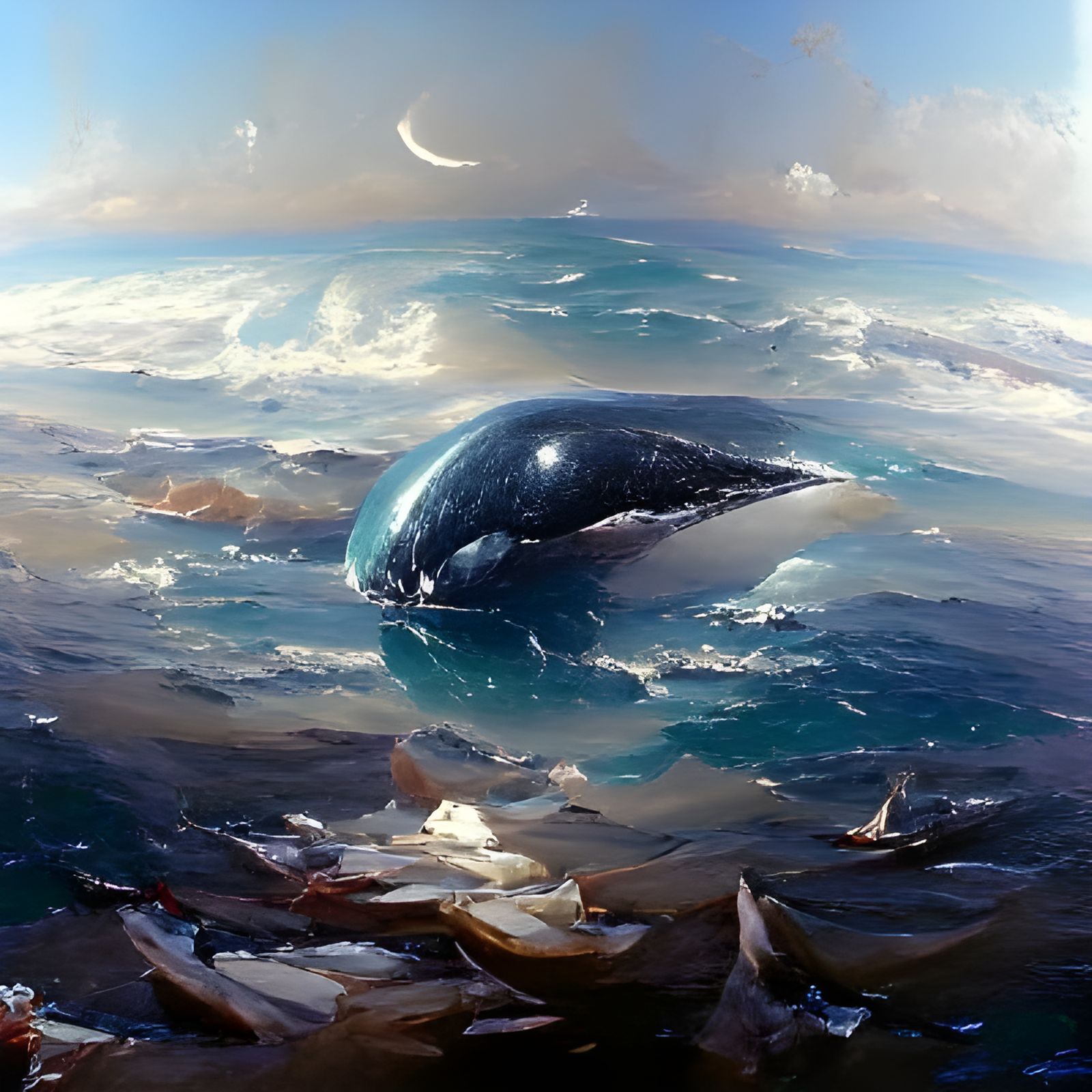 Whale in Ocean Oil Painting