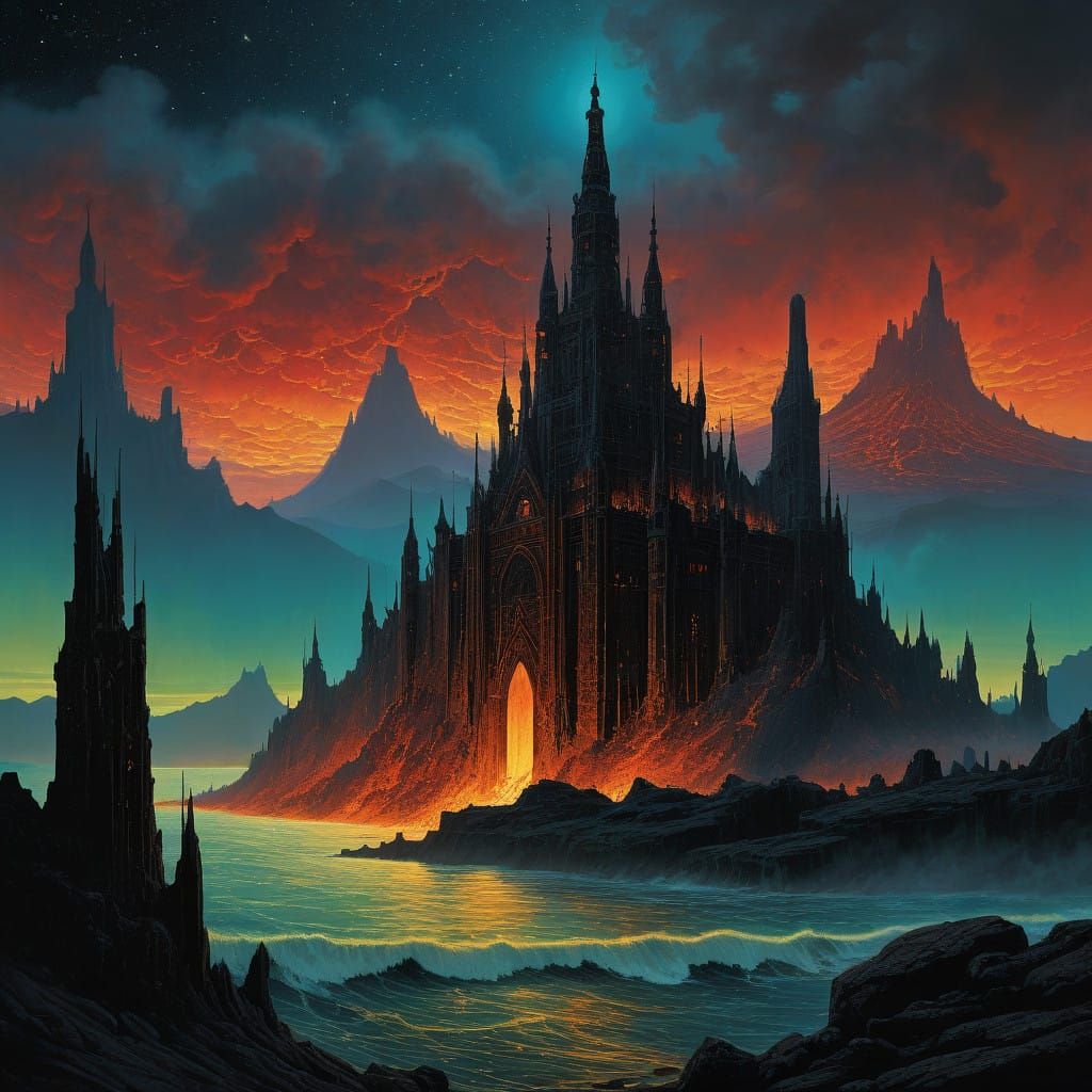 Ancient Lava Kingdom Illuminated by Starlight