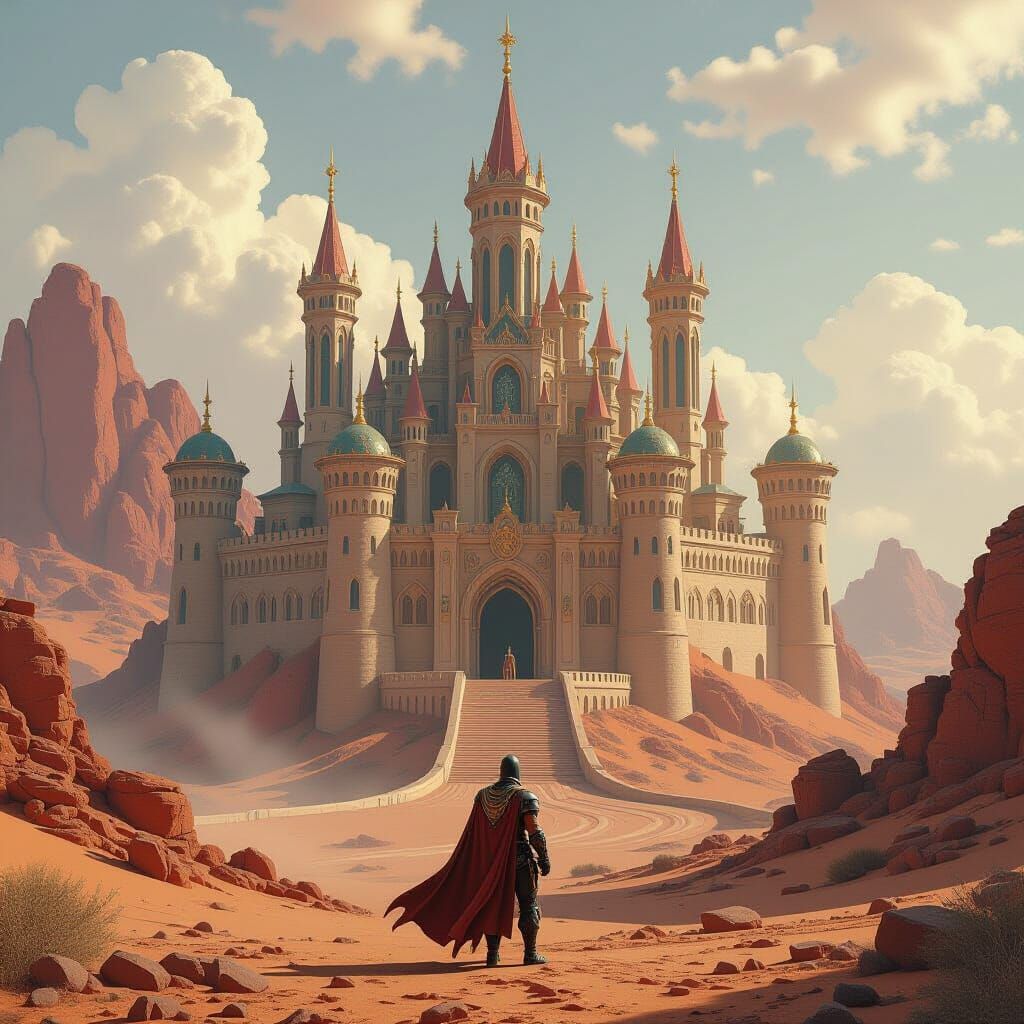 Martian Castle with Knight in Stalenhag Style