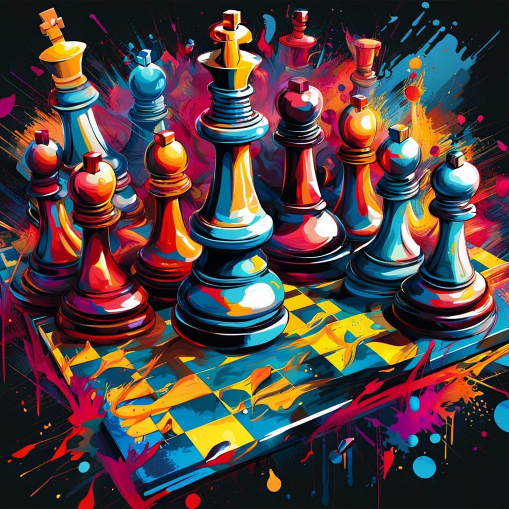 Chessboard at Techno Rave Party in Graffiti Art Style