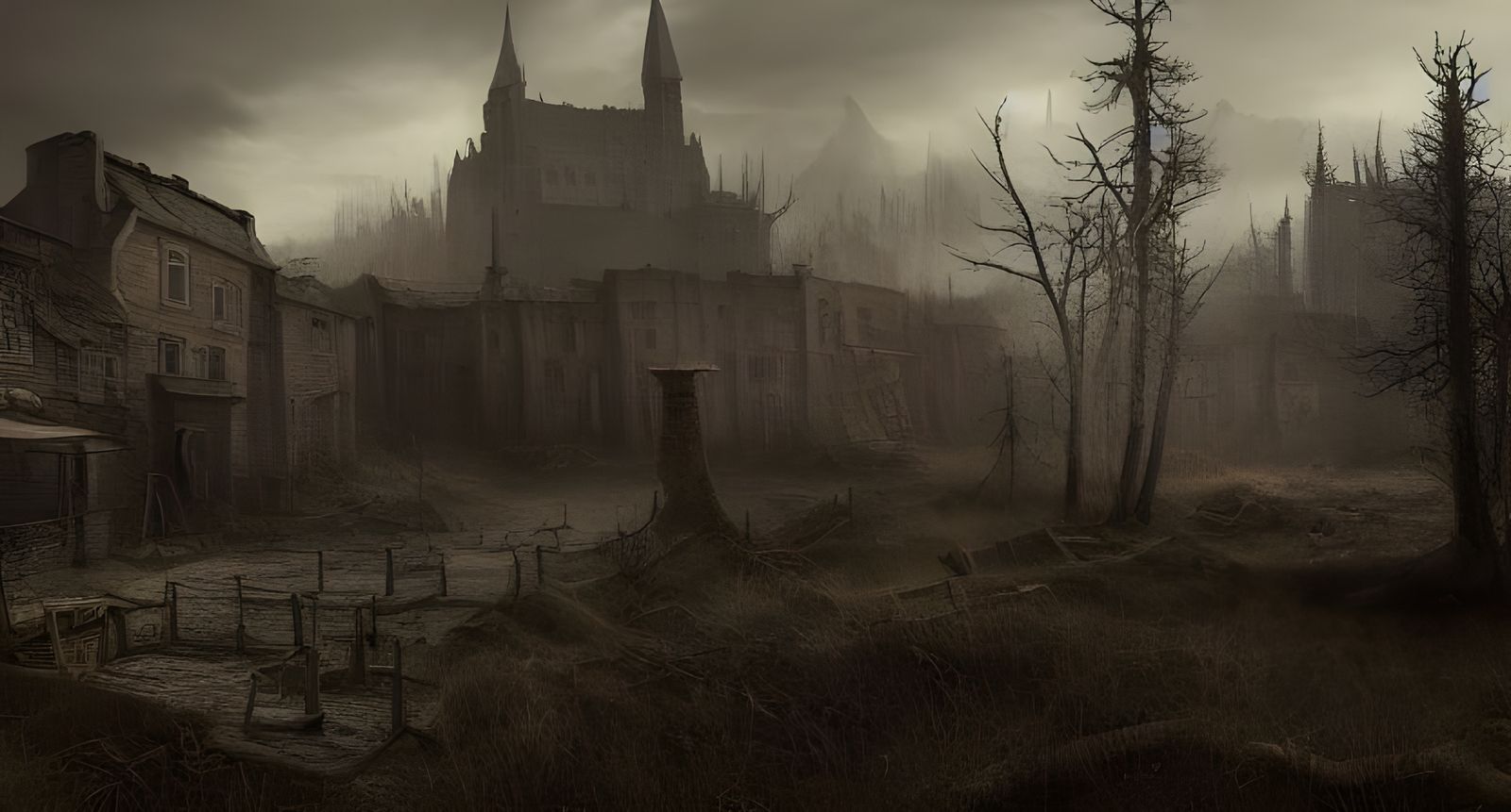 Dark Post-Apocalyptic Medieval Landscape in Hyperrealism