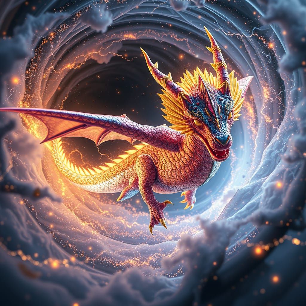 Surreal Fantasy Vortex Unleashes Iridescent Dragon