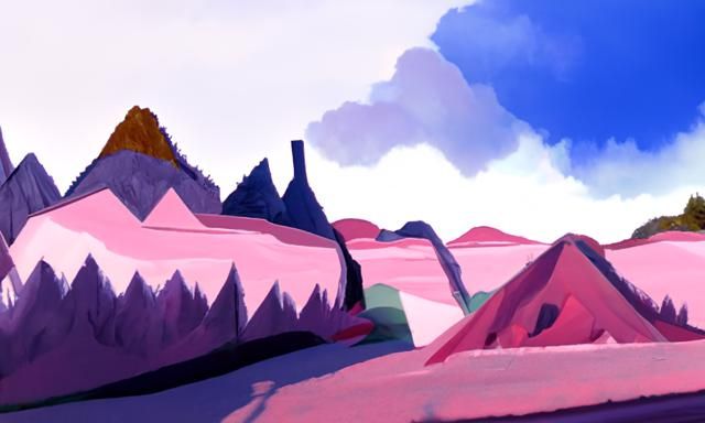 Vibrant Cartoon Landscape in Gouache Style