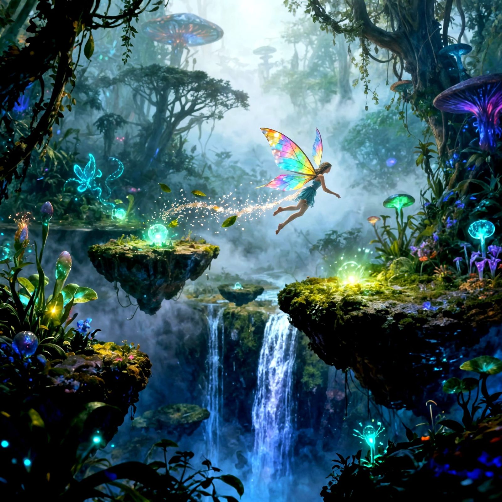 Alien Jungle Islands with Ethereal Fairy in Digital Painting...