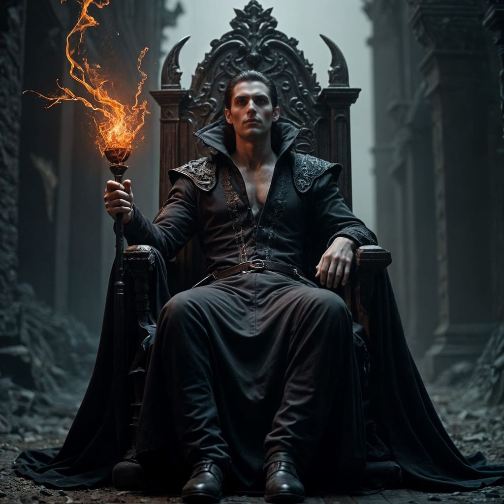 Vampire Warlock on Throne in Gothic Castle