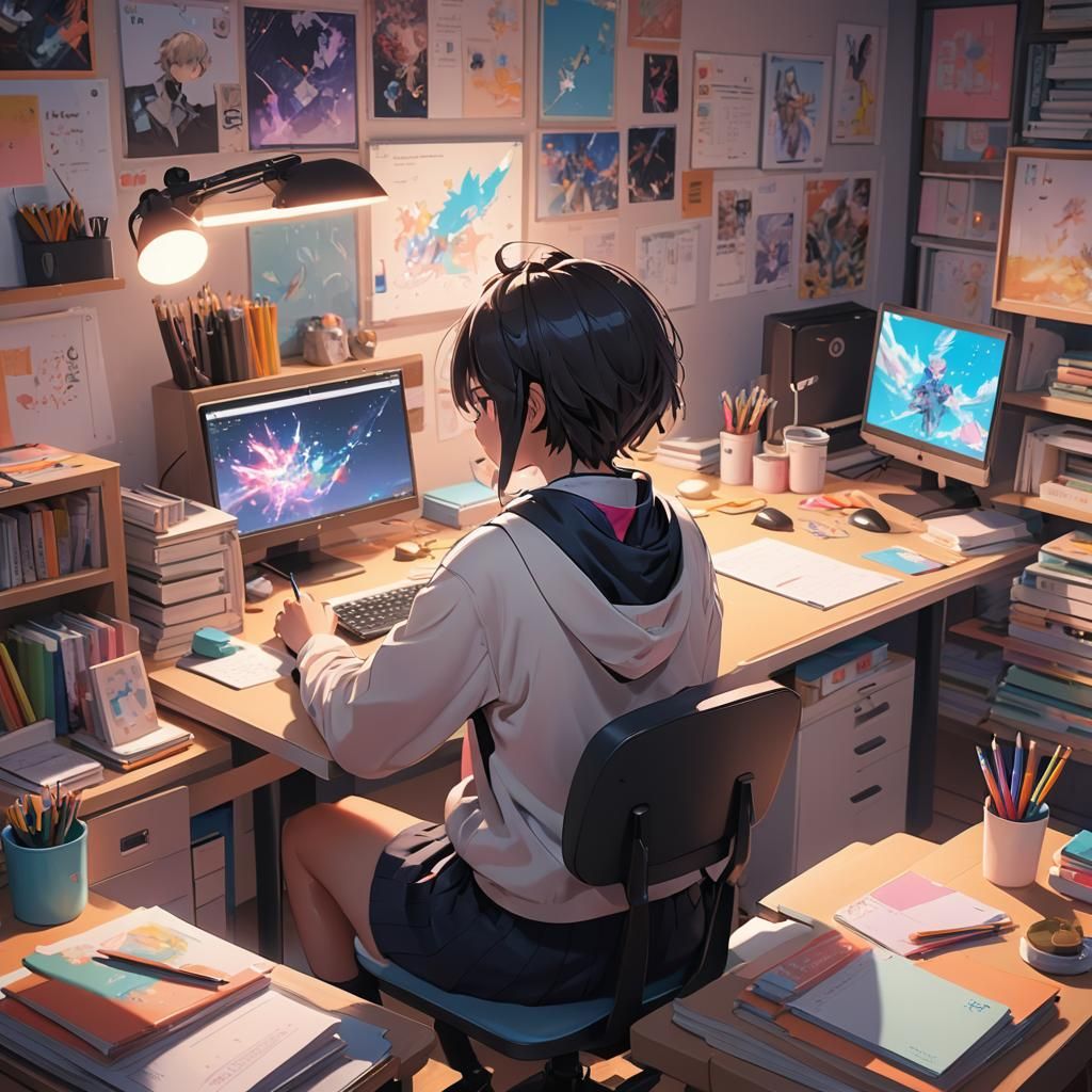 Anime Concept Art: Homework with Vibrant Details