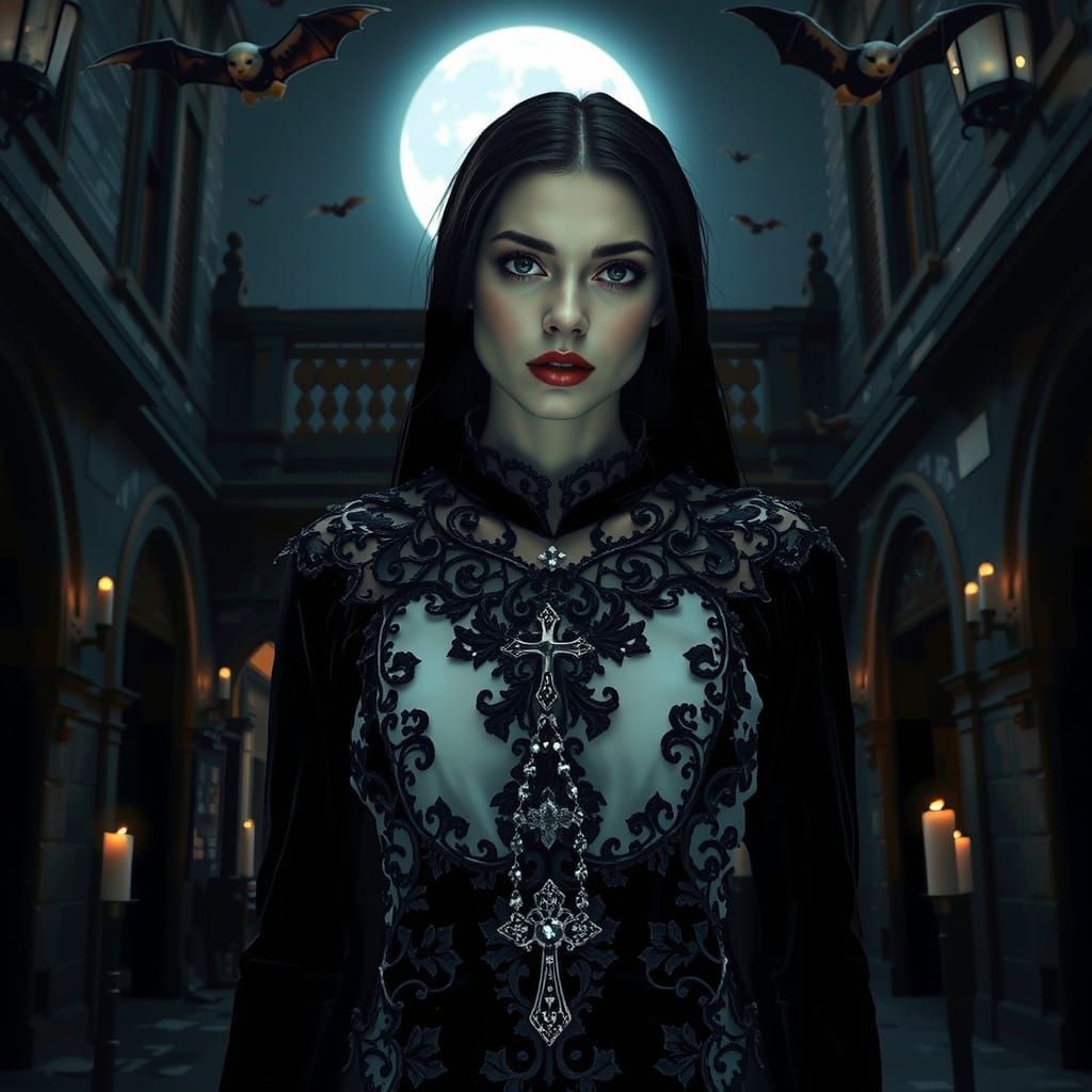 Gothic Vampire in Moonlight, Cinematic Portrait
