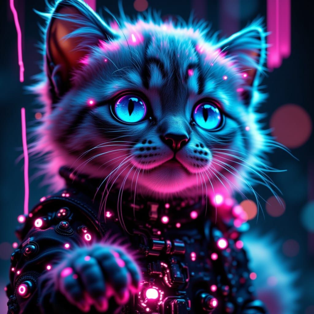 Gothic Punk Kitten Illuminated by Nano Machines