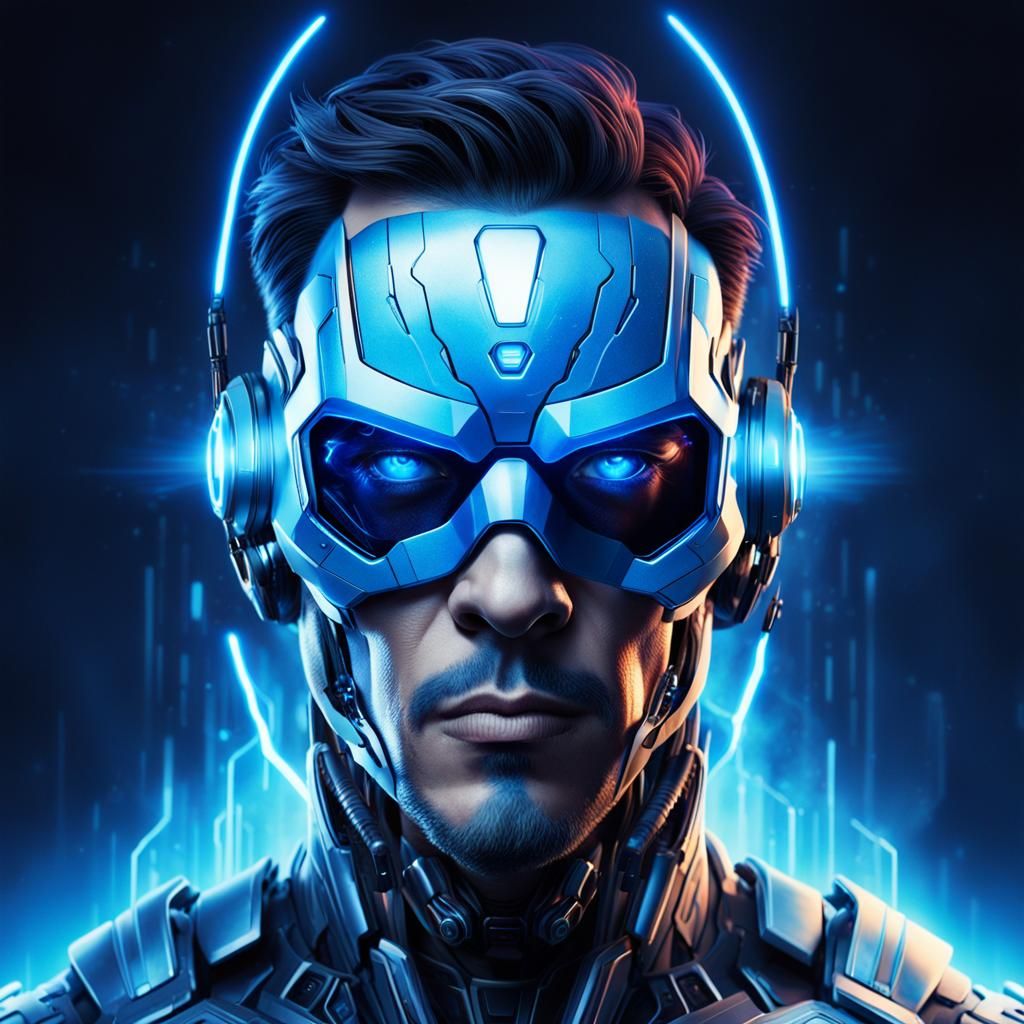 Cyberpunk Cyborg Portrait with Glowing Eyes