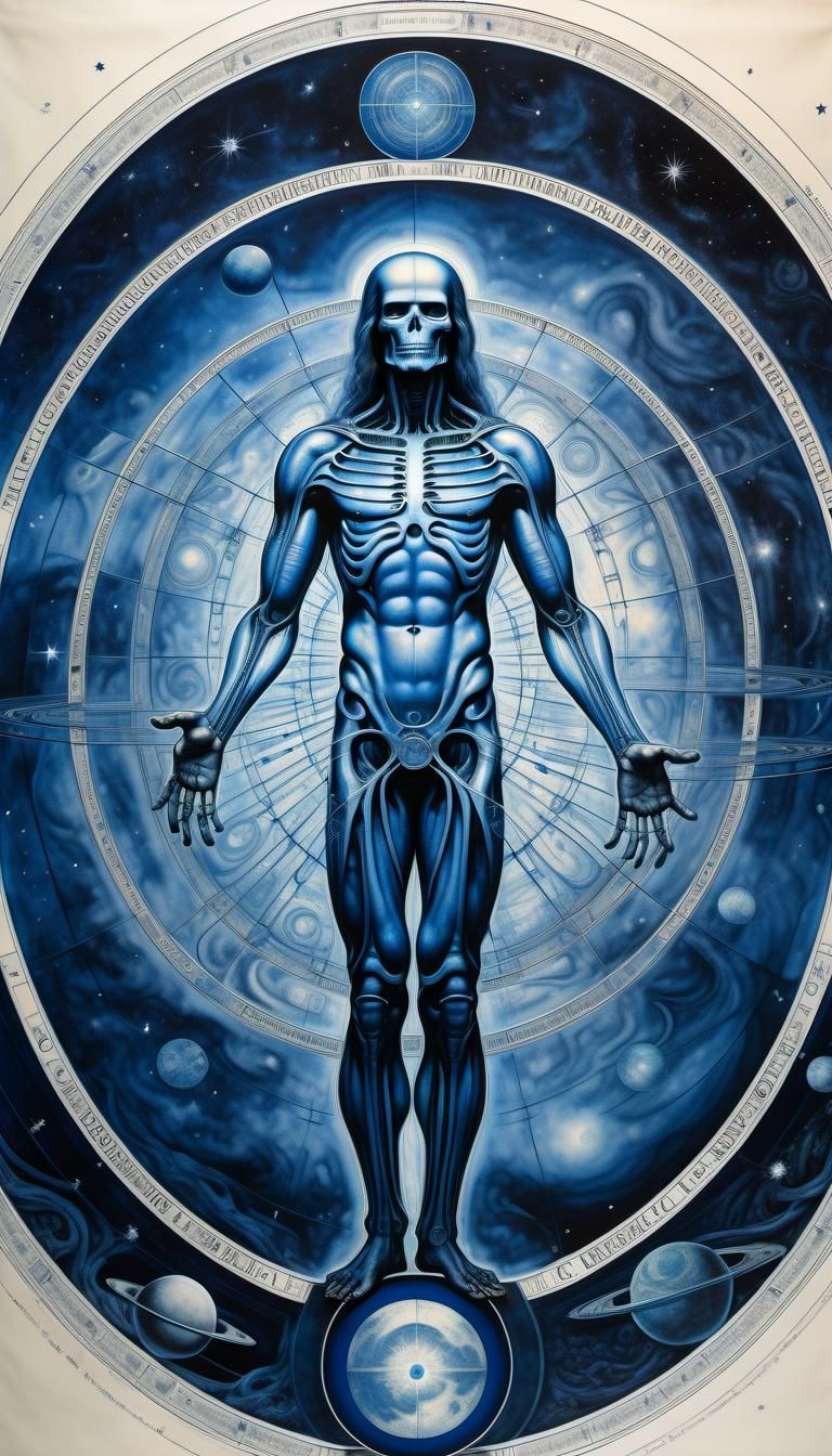 Vitruvian Man in Giger-Inspired Precisionism