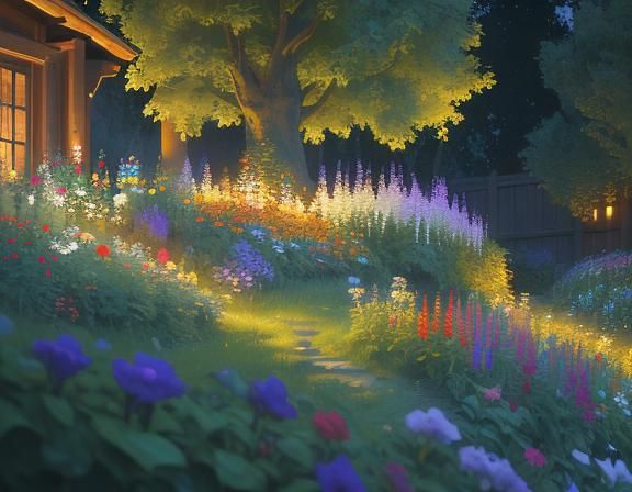 Northern Scandinavian Garden at Dusk, in the Style of Impres...