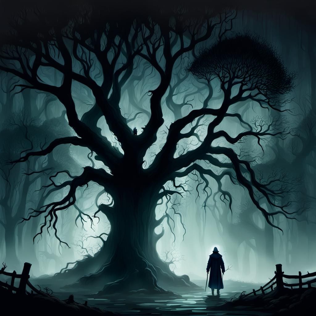 Eerie Entrance to Ghost Island: Gothic Horror Illustration