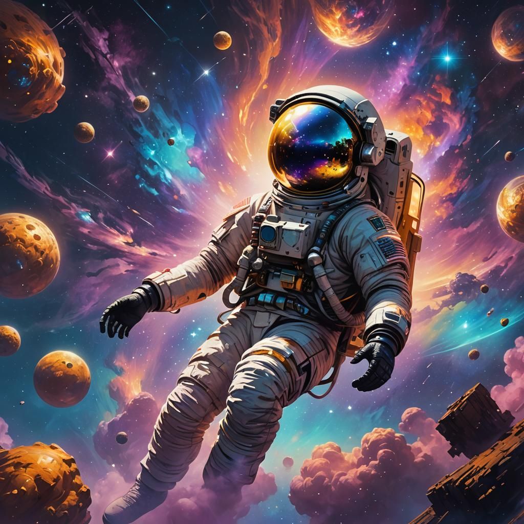 Astronaut in Iridescent Nebula: Fantasy Concept Art