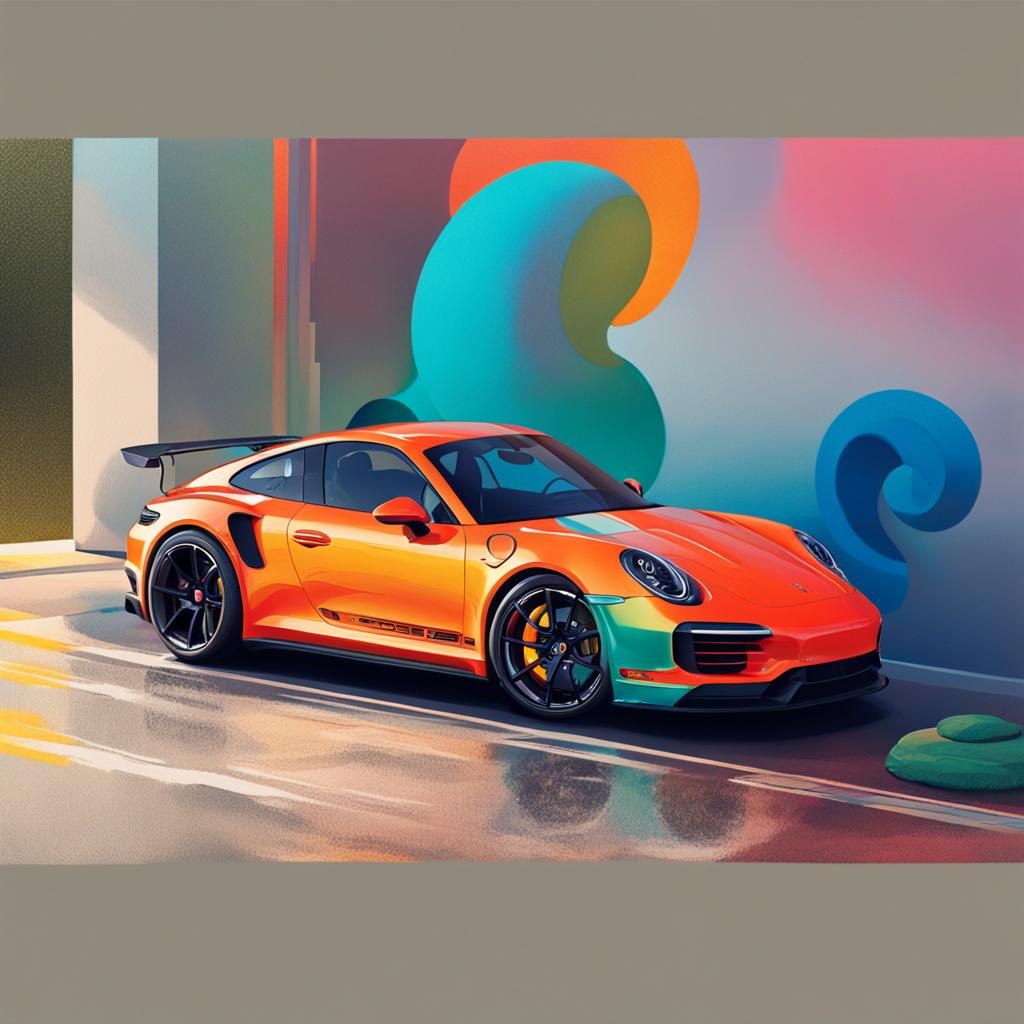 Hyperrealistic Porsche in Splash Art Style
