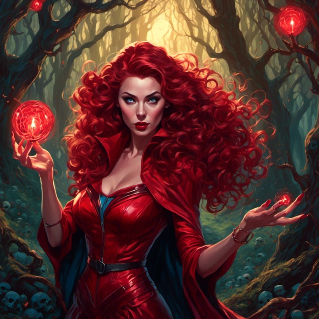 Scarlet Witch Comic Book Art in Retro Rockabilly Style