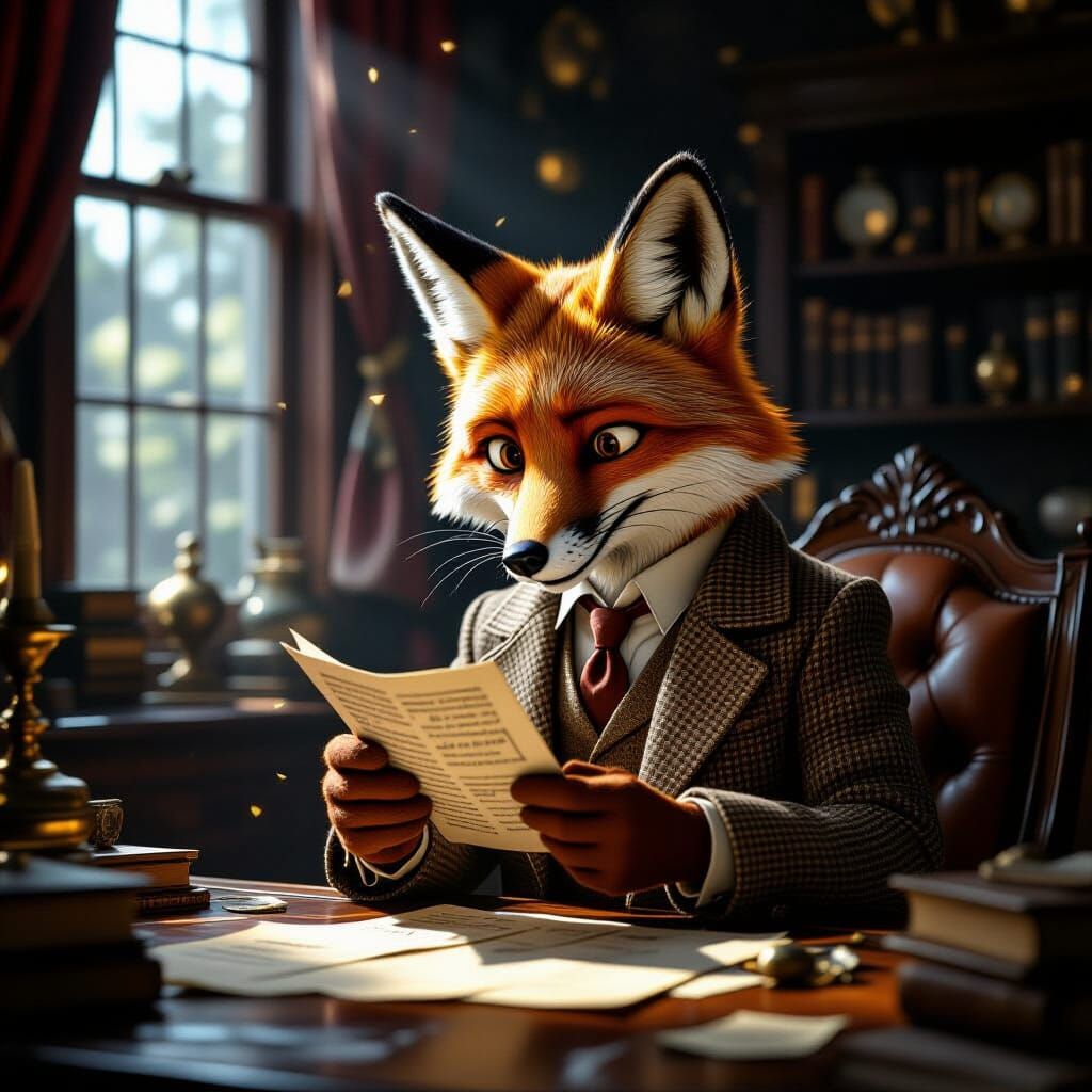 Anthropomorphic Fox Detective in Victorian Study, Realistic ...