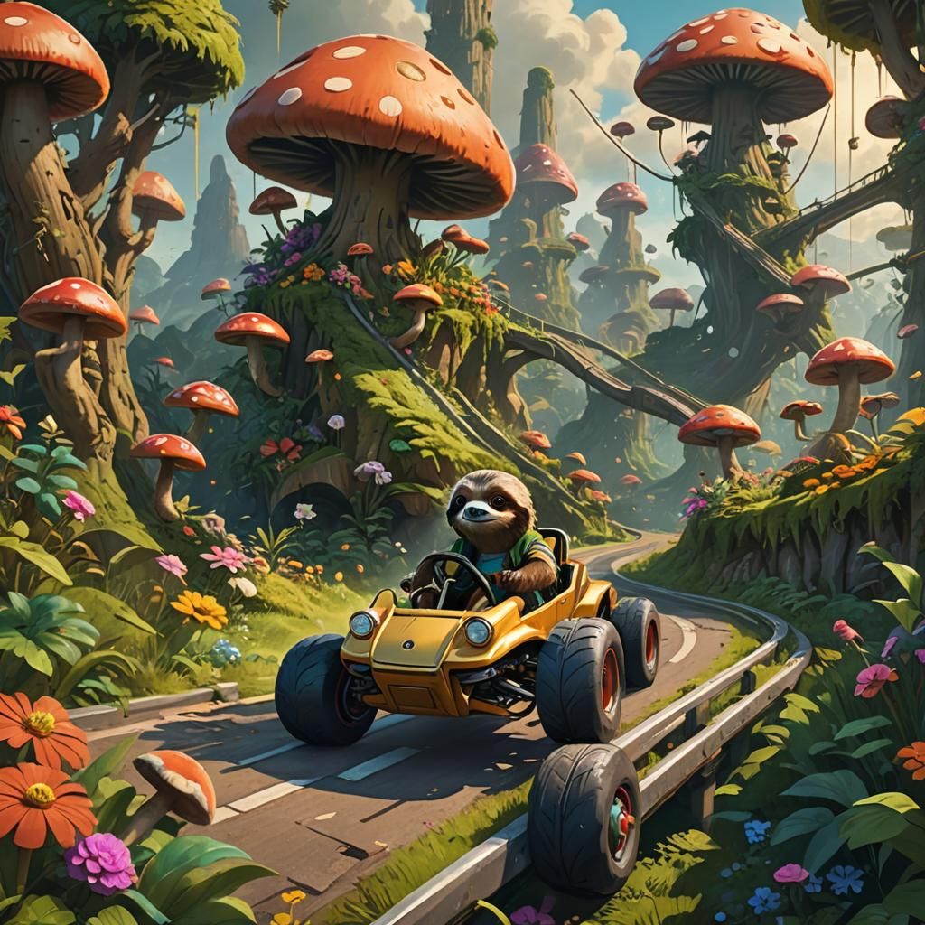 Sloths Race on a Fantastical Mario Cart Track